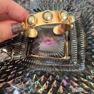 Shelly Brown Gold Cuff Bracelet with Blue Green Accents